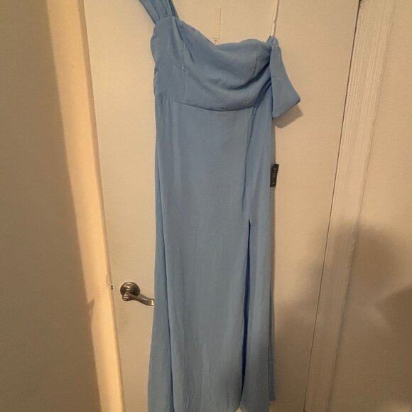 Lulus Magical Magnetism Light Blue Off-the-shoulder Maxi Dress - Size L - Picture 3 of 6
